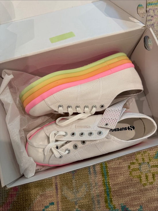 Superga Shoes - Superga White Canvas Sneakers with Pastel Rainbow Platform